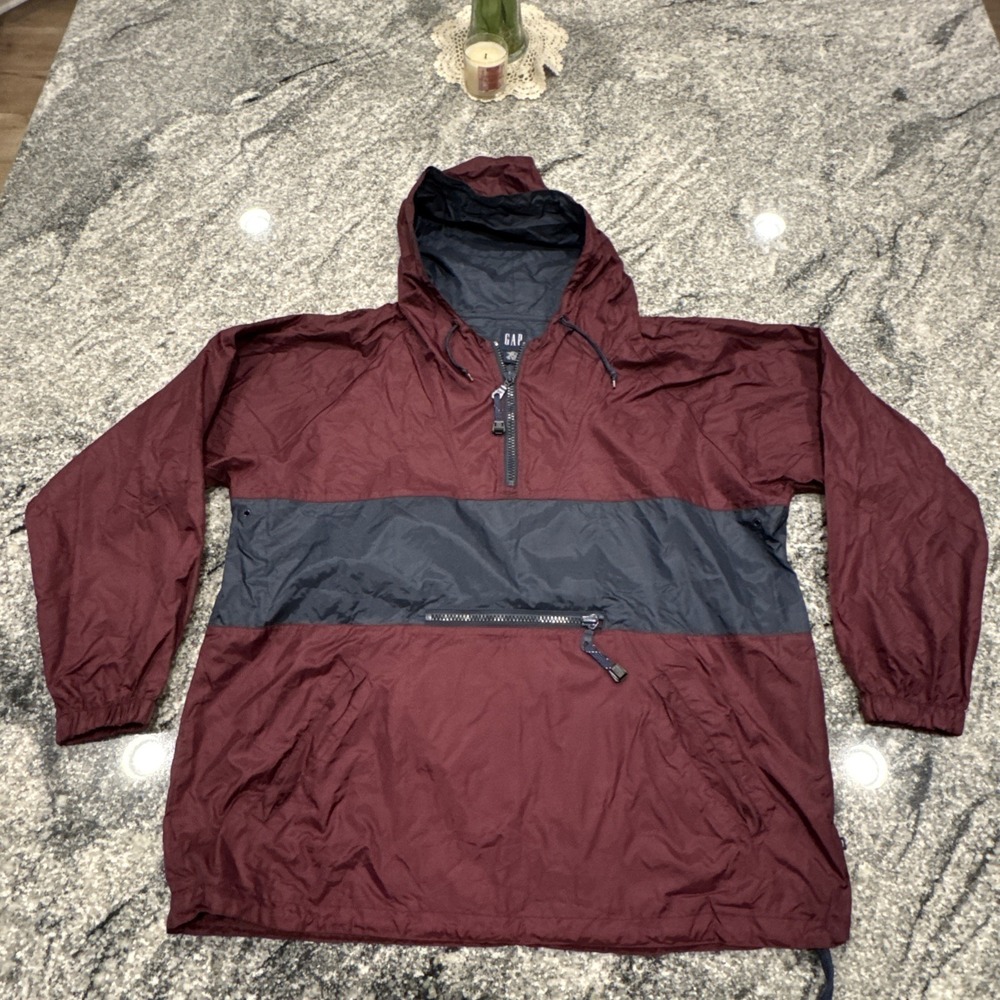 Vintage Gap Anorak Spell Out Burgundy Nylon Windbreaker Jacket Size‎ XL 90s #912